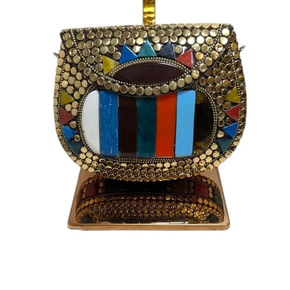 Ramla Handbags - RAMLA Gold Mosaic Studded Metal Colorful Stone Mini Crossbody NWOT